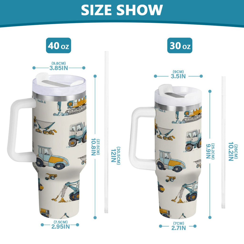 30 oz Insulated Stainless Steel Tumbler Double Wall Stainless Steel Tumbler with 2-Way Drinking Engineering Vehicle Pattern - VZVR