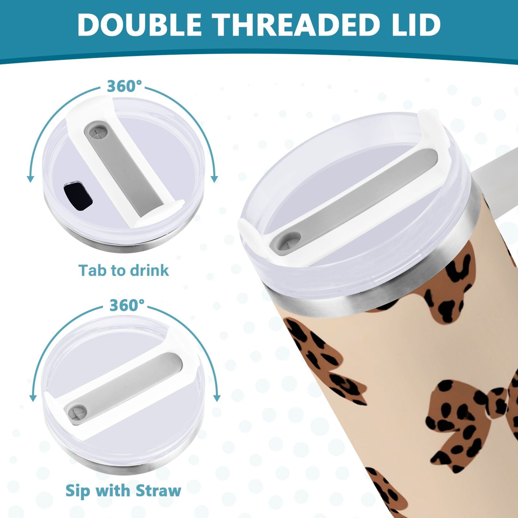 30 oz Insulated Stainless Steel Tumbler Double Wall Stainless Steel Tumbler with 2-Way Drinking Cute Brown Bow - NETE