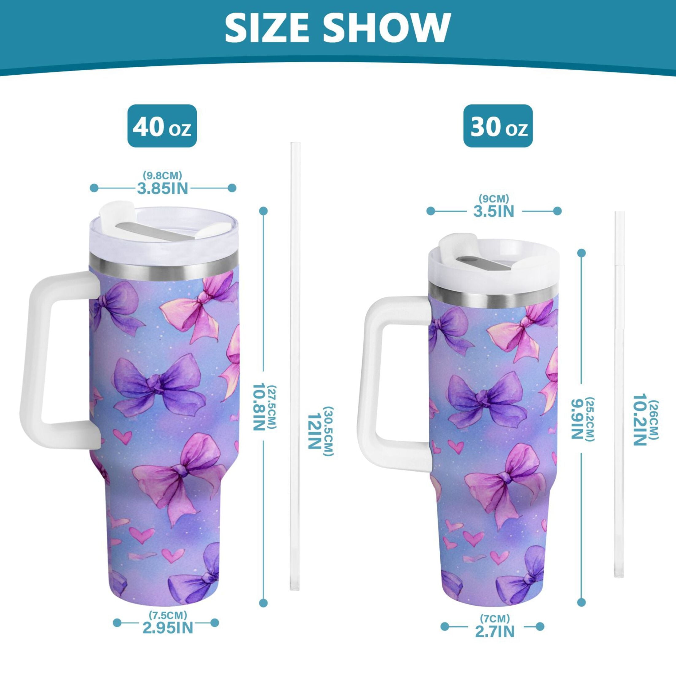 30 oz Insulated Stainless Steel Tumbler Double Wall Stainless Steel Tumbler with 2-Way Drinking Watercolor Bows Pattern - YXPV