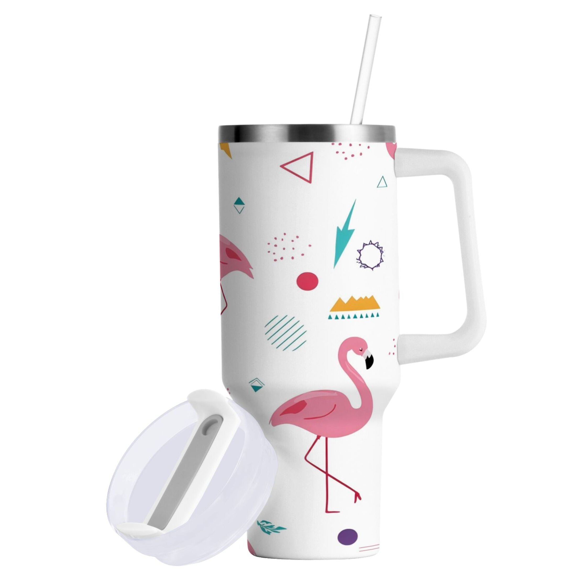 40 oz Insulated Stainless Steel Tumbler Double Wall Stainless Steel Tumbler with 2-Way Drinking Cute Flamingo Pattern - ADVU