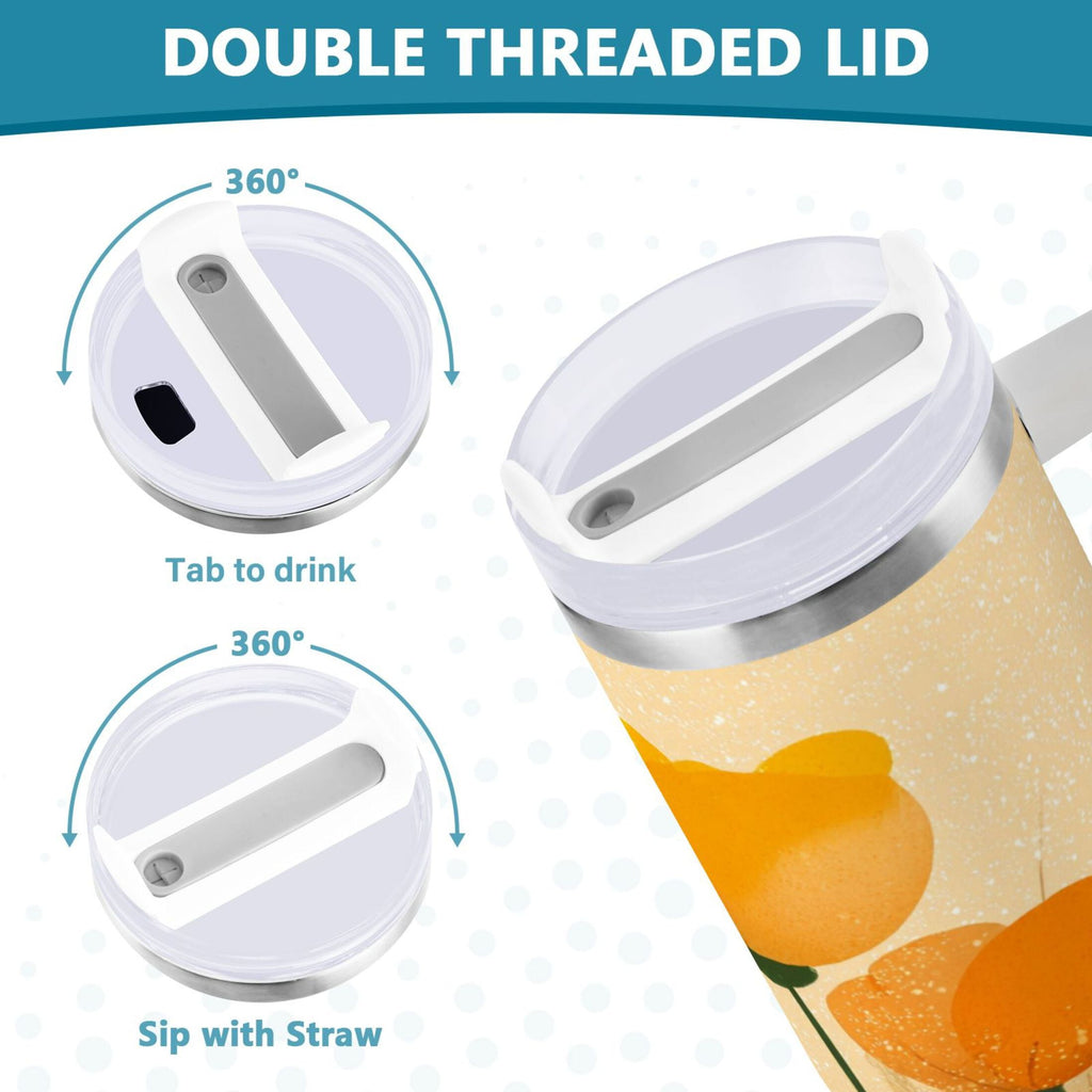 30 oz Insulated Stainless Steel Tumbler Double Wall Stainless Steel Tumbler with 2-Way Drinking Yellow Flowers on The Grass - D8TD