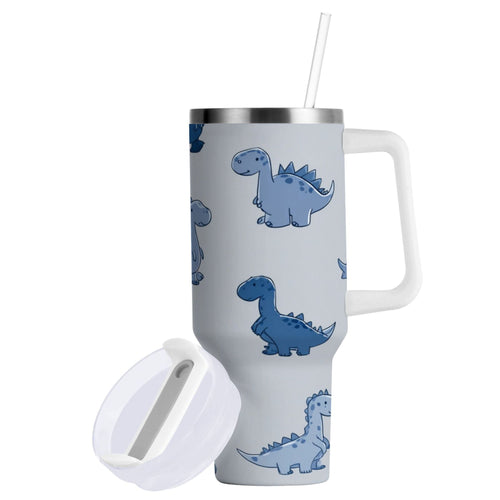 30 oz Insulated Stainless Steel Tumbler Double Wall Stainless Steel Tumbler with 2-Way Drinking Cute Blue Dinosaurs - 9QJB