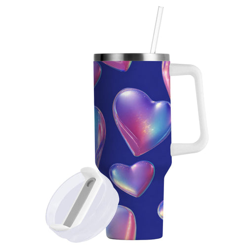30 oz Insulated Stainless Steel Tumbler Double Wall Stainless Steel Tumbler with 2-Way Drinking Pink-purple Hearts - WMEG
