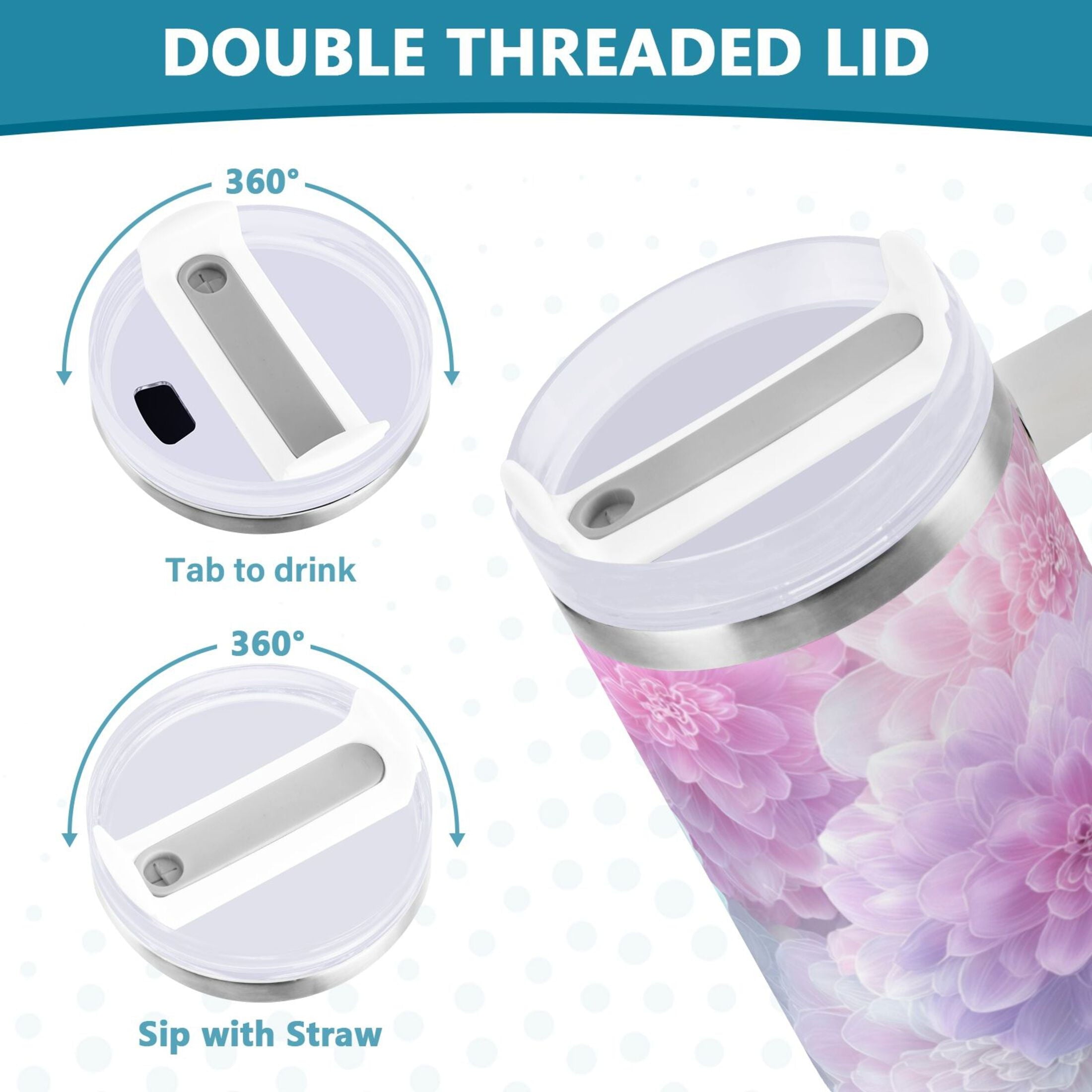 30 oz Insulated Stainless Steel Tumbler Double Wall Stainless Steel Tumbler with 2-Way Drinking Cute Pastel Watercolor Floral - K66X
