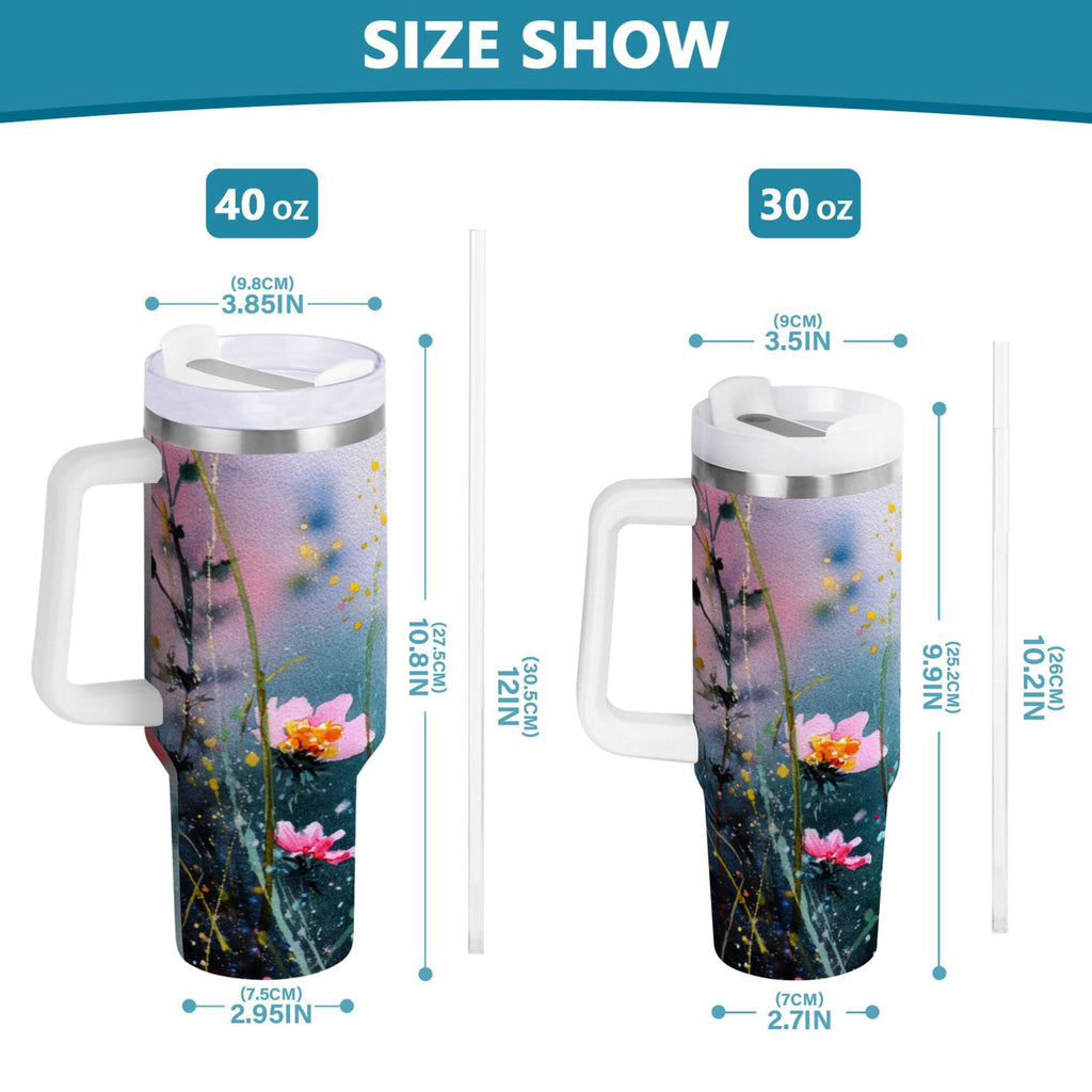 40 oz Insulated Stainless Steel Tumbler Double Wall Stainless Steel Tumbler with 2-Way Drinking Abstract Wildflowers - XZH3