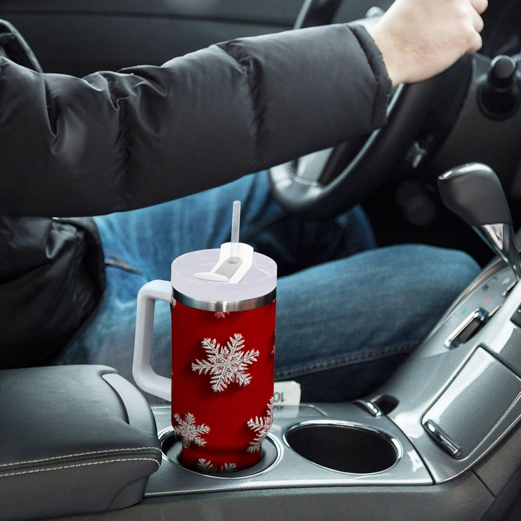 30 oz Insulated Stainless Steel Tumbler Double Wall Stainless Steel Tumbler with 2-Way Drinking Red and White Snowflakes - 7Z4Y