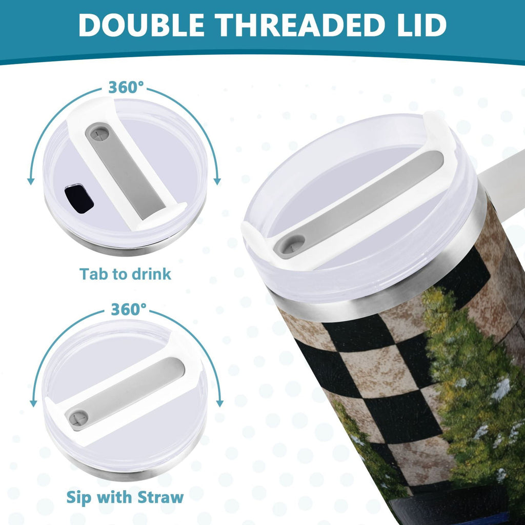 30 oz Insulated Stainless Steel Tumbler Double Wall Stainless Steel Tumbler with 2-Way Drinking Two Snowmen Pattern - E36T