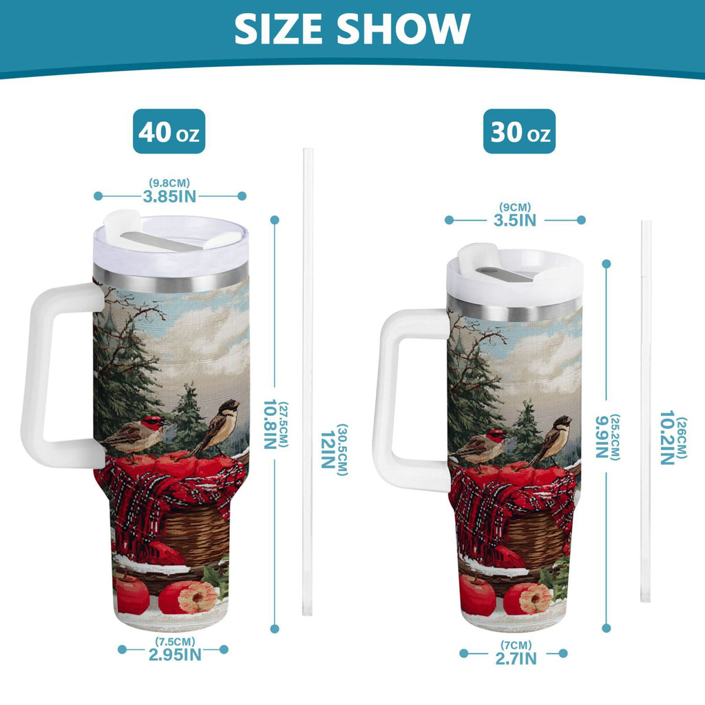 30 oz Insulated Stainless Steel Tumbler Double Wall Stainless Steel Tumbler with 2-Way Drinking Apples and Baskets - 2AQA