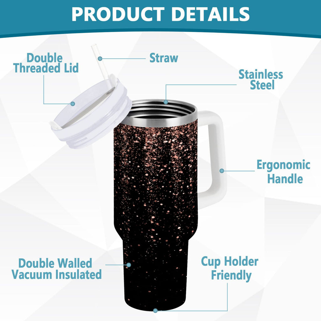 40 oz Insulated Stainless Steel Tumbler Double Wall Stainless Steel Tumbler with 2-Way Drinking Rose Gold Glitter - 8XAA