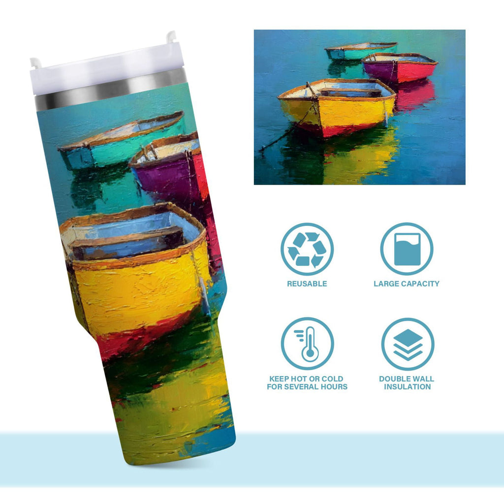 30 oz Insulated Stainless Steel Tumbler Double Wall Stainless Steel Tumbler with 2-Way Drinking Colorful Row Boats - C2FH