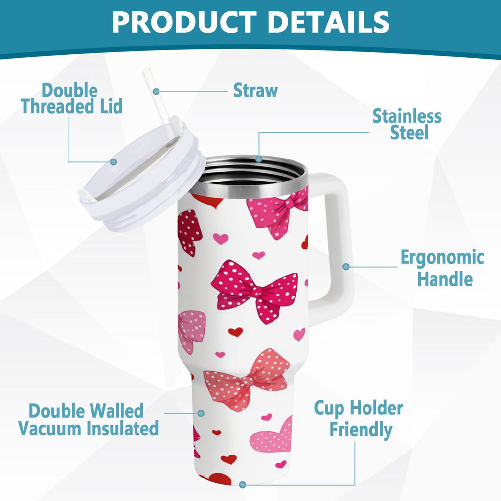 30 oz Insulated Stainless Steel Tumbler Double Wall Stainless Steel Tumbler with 2-Way Drinking Red and Pink Bows - EJXV