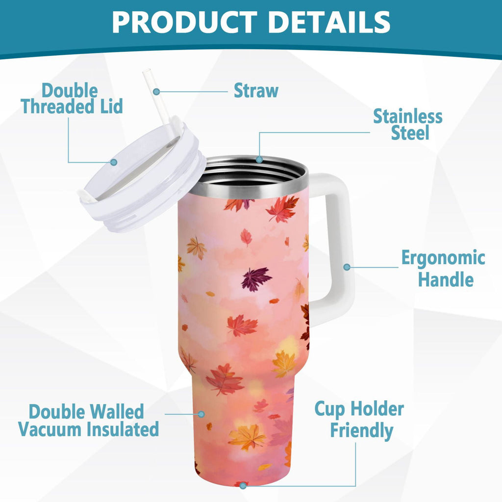 30 oz Insulated Stainless Steel Tumbler Double Wall Stainless Steel Tumbler with 2-Way Drinking Autumn Leaves Falling - 25KZ