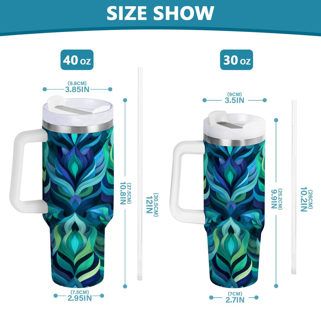 40 oz Insulated Stainless Steel Tumbler Double Wall Stainless Steel Tumbler with 2-Way Drinking Elegant Blue Abstract Shapes - 6YY7