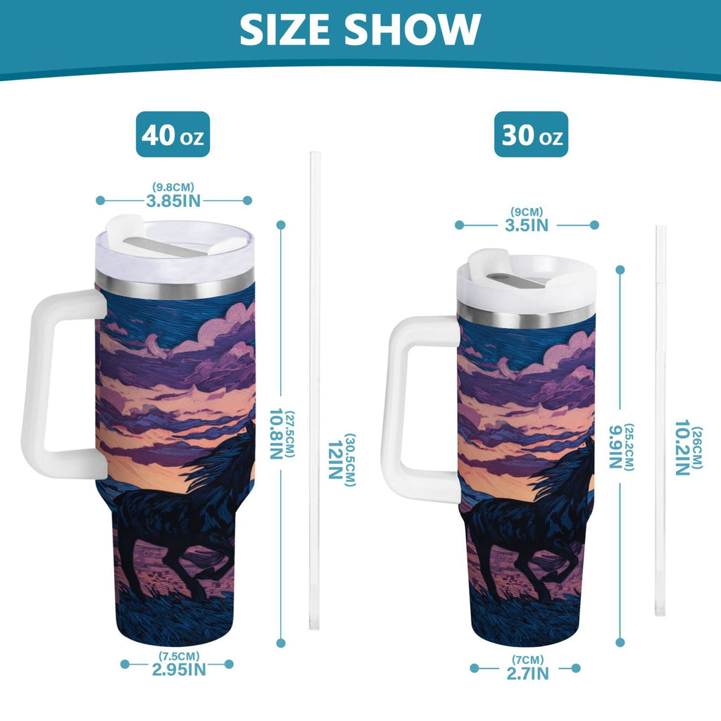 40 oz Insulated Stainless Steel Tumbler Double Wall Stainless Steel Tumbler with 2-Way Drinking Wild Horses Running - CVET