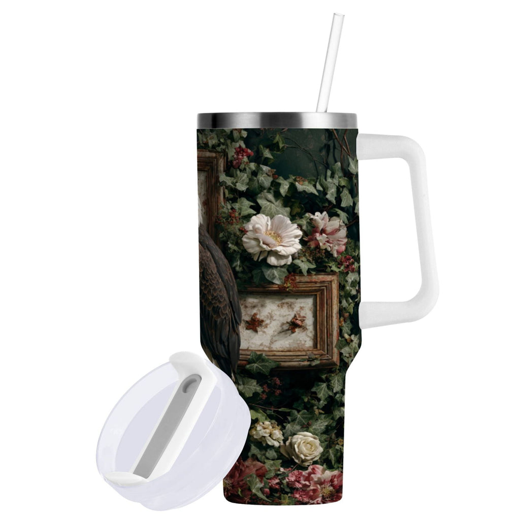 30 oz Insulated Stainless Steel Tumbler Double Wall Stainless Steel Tumbler with 2-Way Drinking Wreath and Bald Eagle - NZSZ