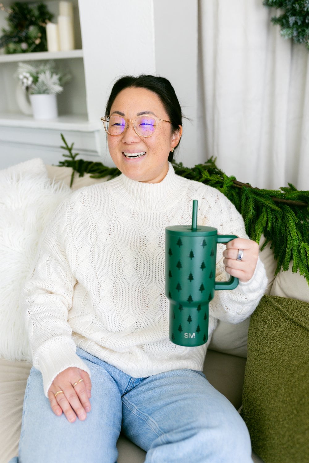 Simple Modern 30 fl oz Insulated Stainless Steel Trek Tumbler with Straw Lid | Seaglass Sage and Cream Checkmate - 2P24