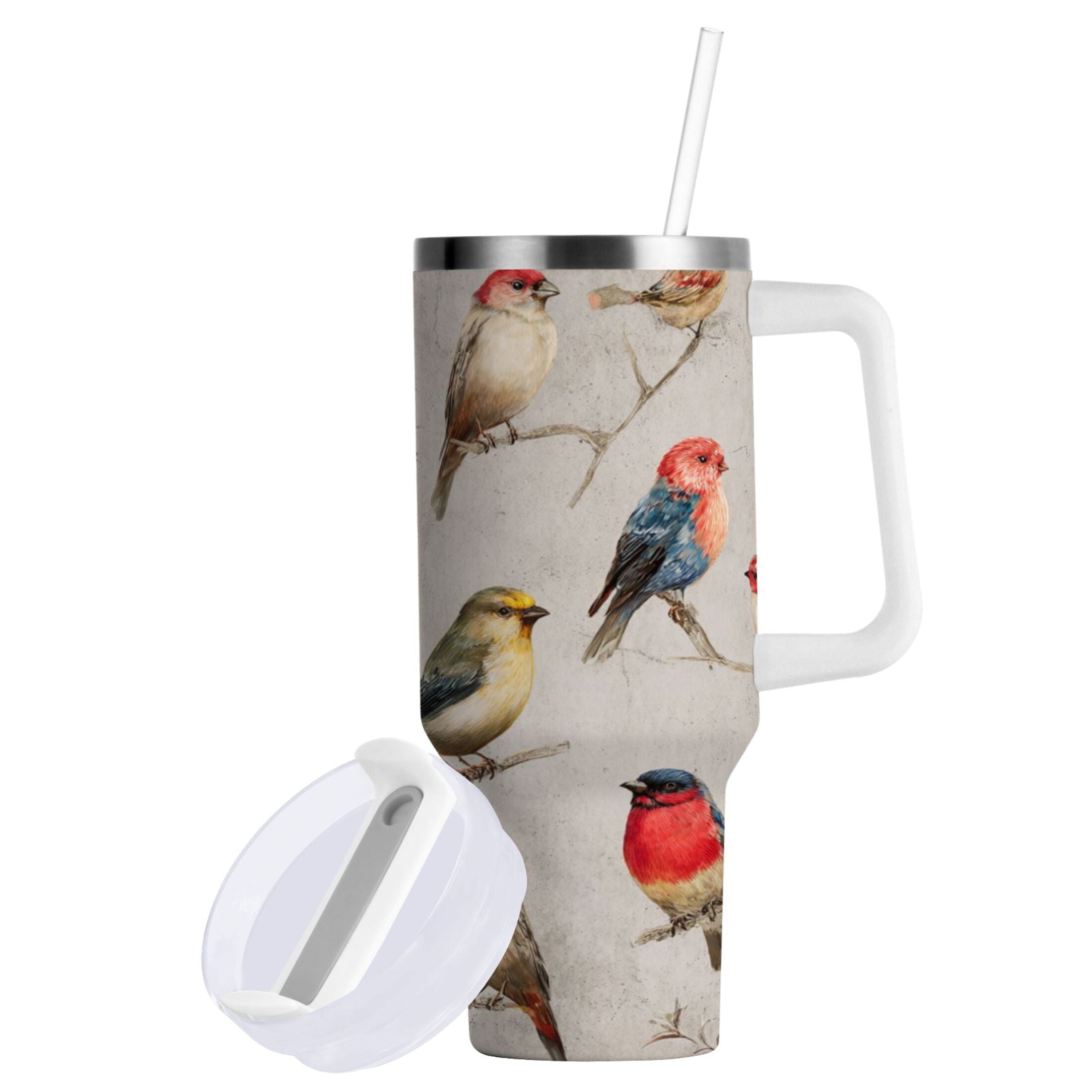 40 oz Insulated Stainless Steel Tumbler Double Wall Stainless Steel Tumbler with 2-Way Drinking Birds Pattern - AKAL