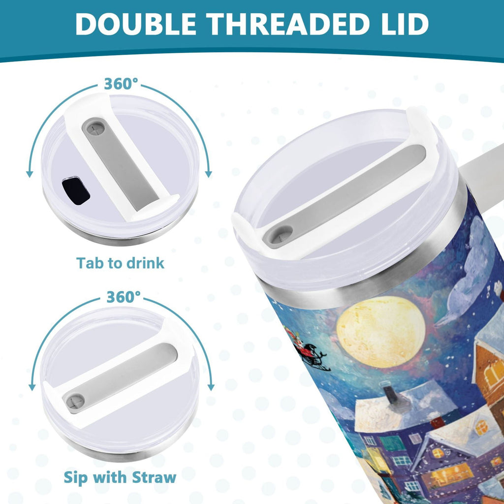 30 oz Insulated Stainless Steel Tumbler Double Wall Stainless Steel Tumbler with 2-Way Drinking Charming Christmas Scene - TZRD