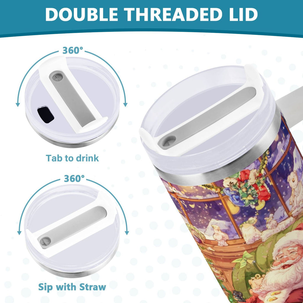 40 oz Insulated Stainless Steel Tumbler Double Wall Stainless Steel Tumbler with 2-Way Drinking Festive Christmas Scene - 3AT6