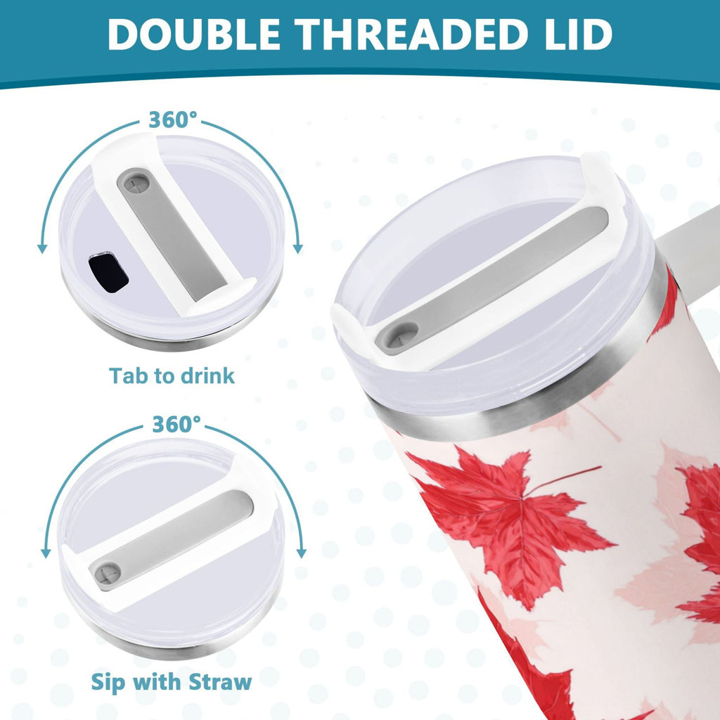 40 oz Insulated Stainless Steel Tumbler Double Wall Stainless Steel Tumbler with 2-Way Drinking Red Maple Leaves Pattern - MP6H