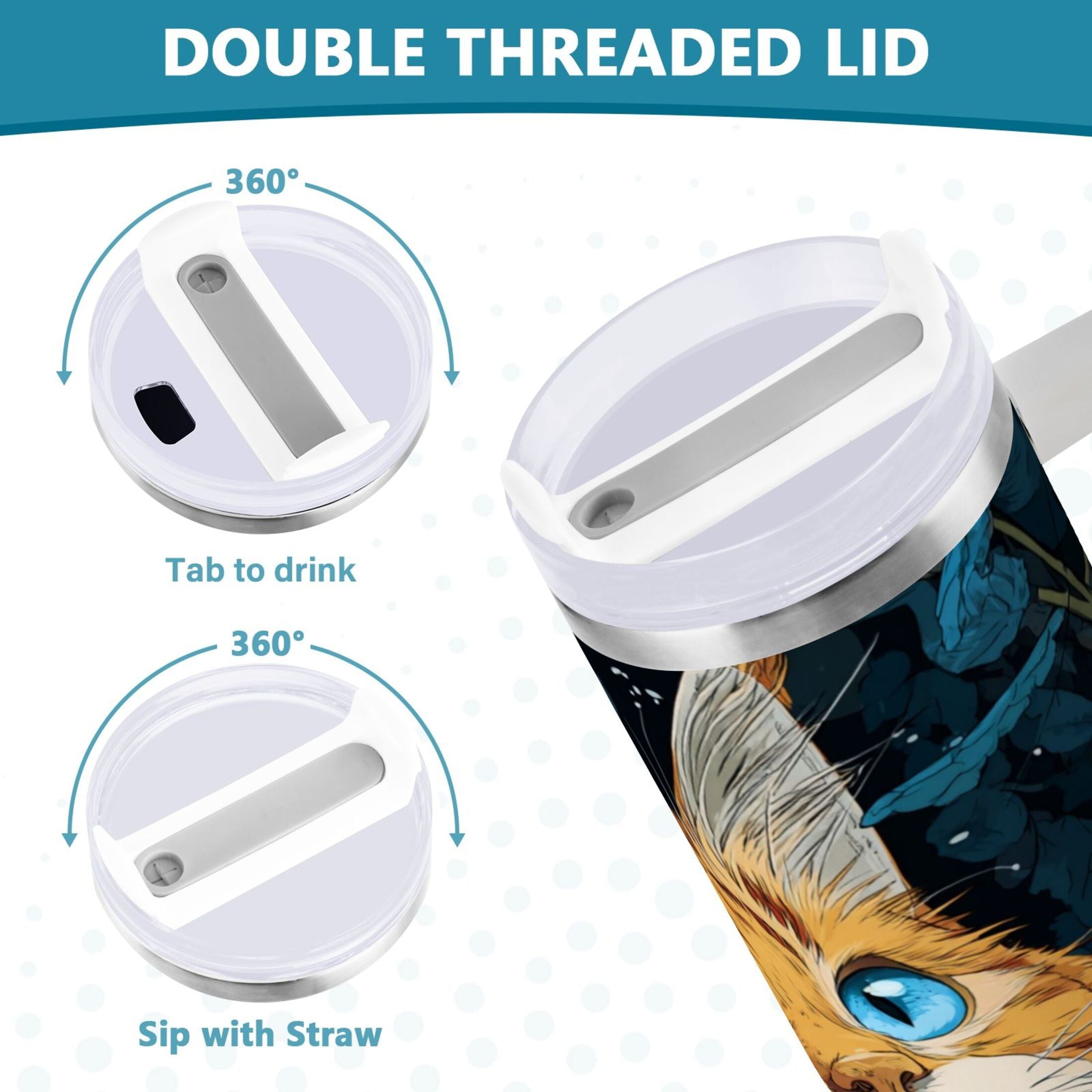 30 oz Insulated Stainless Steel Tumbler Double Wall Stainless Steel Tumbler with 2-Way Drinking Orange Cat with Blue Eyes - JJWJ