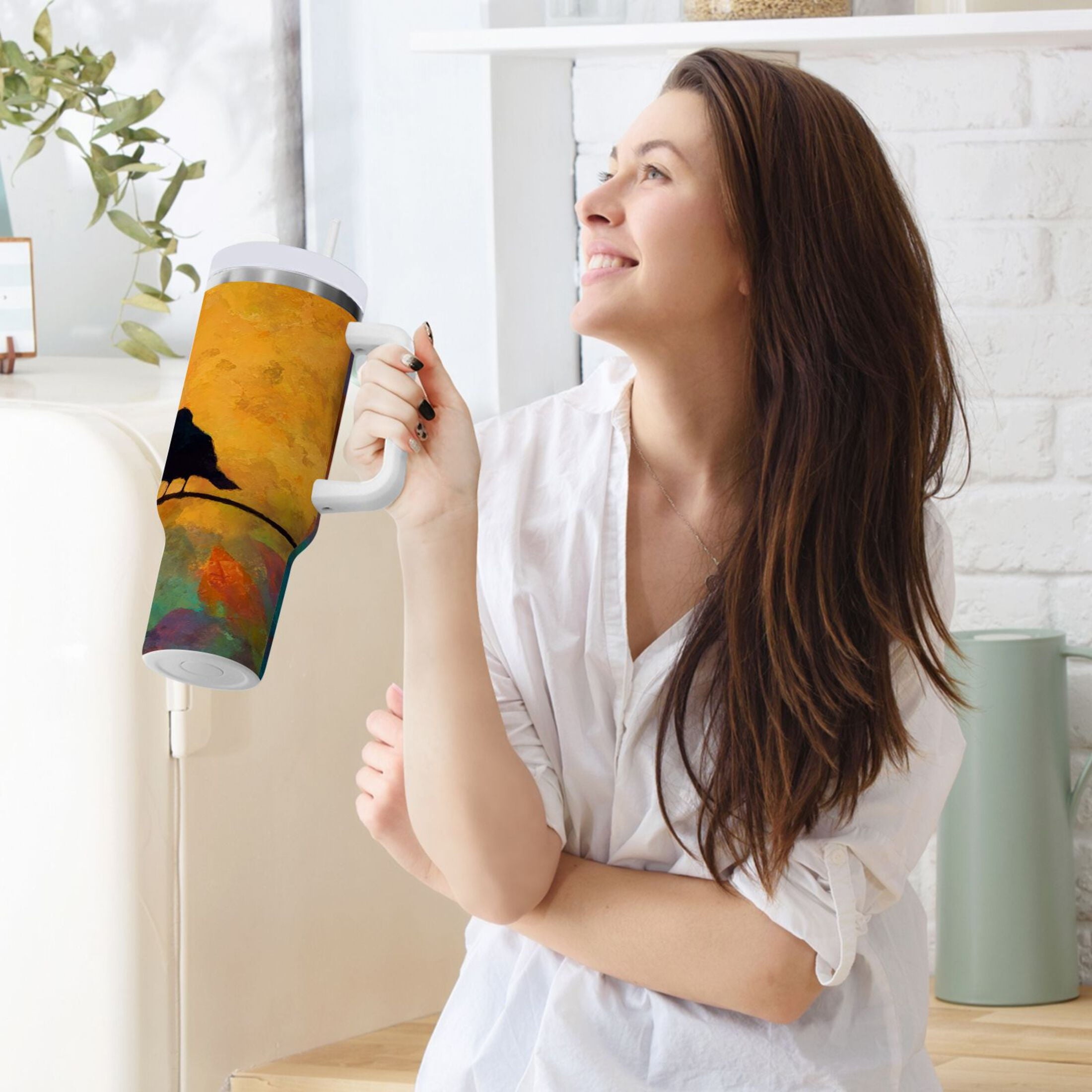 30 oz Insulated Stainless Steel Tumbler Double Wall Stainless Steel Tumbler with 2-Way Drinking Birds on A Wire - 5SJ2