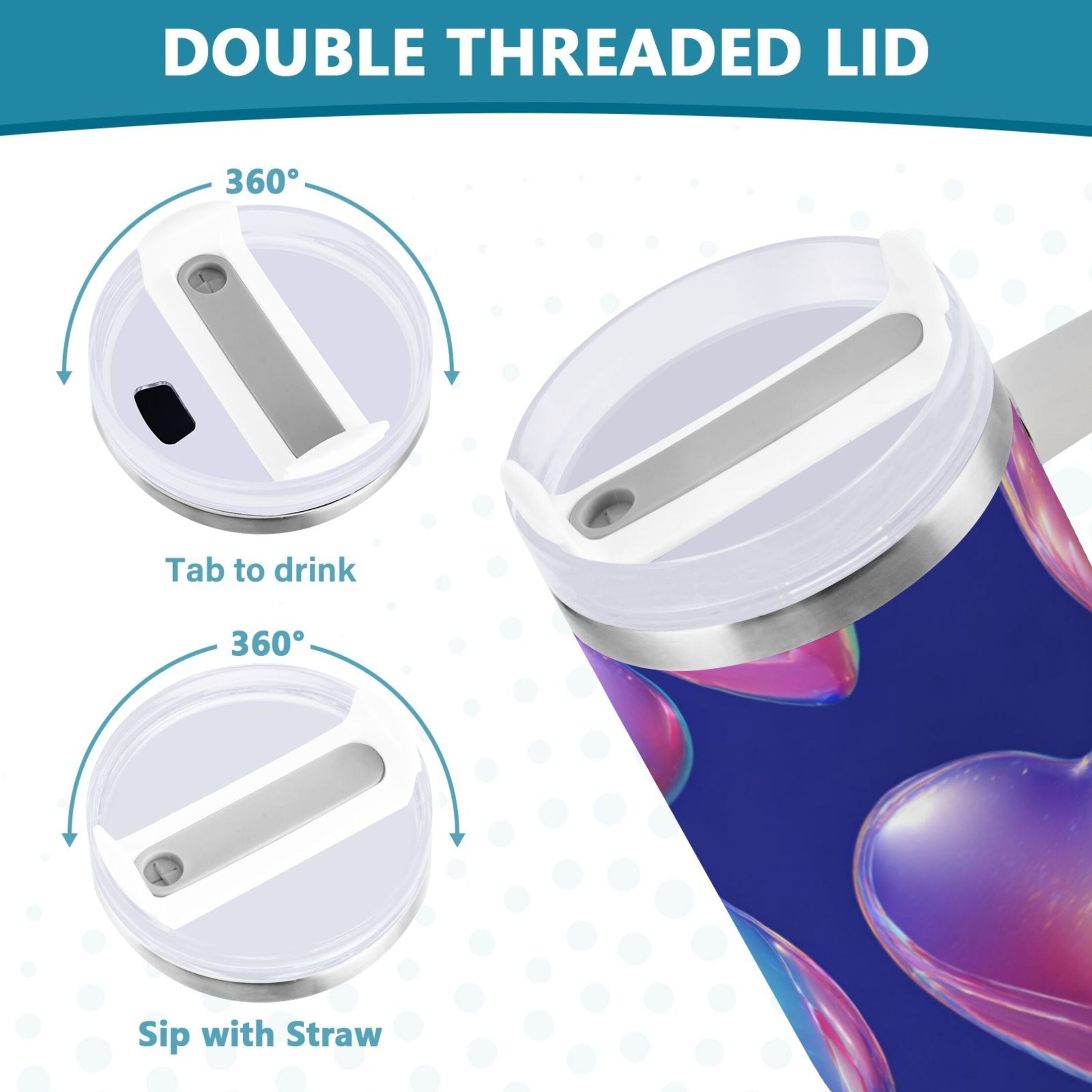 30 oz Insulated Stainless Steel Tumbler Double Wall Stainless Steel Tumbler with 2-Way Drinking Pink-purple Hearts - WMEG