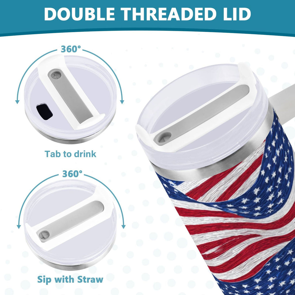 30 oz Insulated Stainless Steel Tumbler Double Wall Stainless Steel Tumbler with 2-Way Drinking Flags Wave Pattern - RD3V