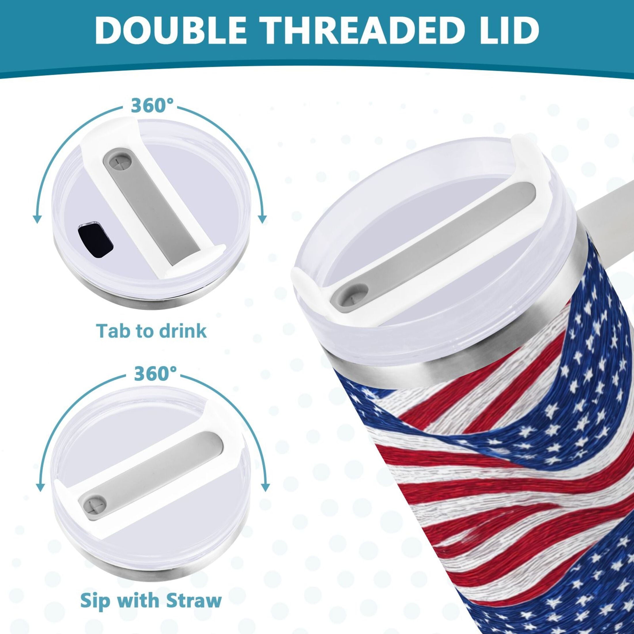30 oz Insulated Stainless Steel Tumbler Double Wall Stainless Steel Tumbler with 2-Way Drinking Flags Wave Pattern - RD3V