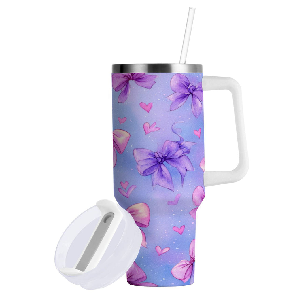 30 oz Insulated Stainless Steel Tumbler Double Wall Stainless Steel Tumbler with 2-Way Drinking Watercolor Bows Pattern - YXPV