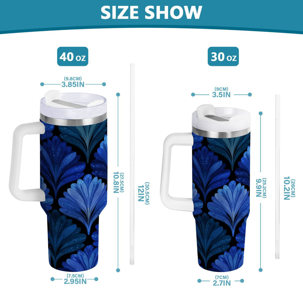 30 oz Insulated Stainless Steel Tumbler Double Wall Stainless Steel Tumbler with 2-Way Drinking Blue Batik Leaves Pattern - UL6C