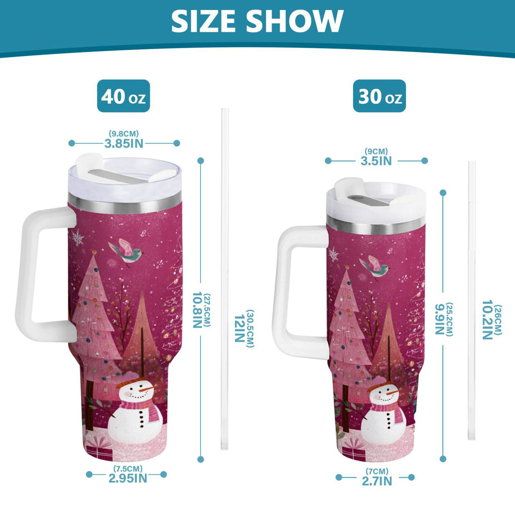 40 oz Insulated Stainless Steel Tumbler Double Wall Stainless Steel Tumbler with 2-Way Drinking Pink Christmas Forest - UL72