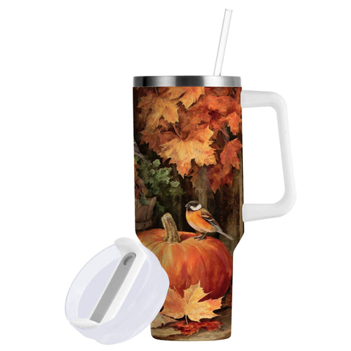 30 oz Insulated Stainless Steel Tumbler Double Wall Stainless Steel Tumbler with 2-Way Drinking Beautiful Fall Scene - J5KD