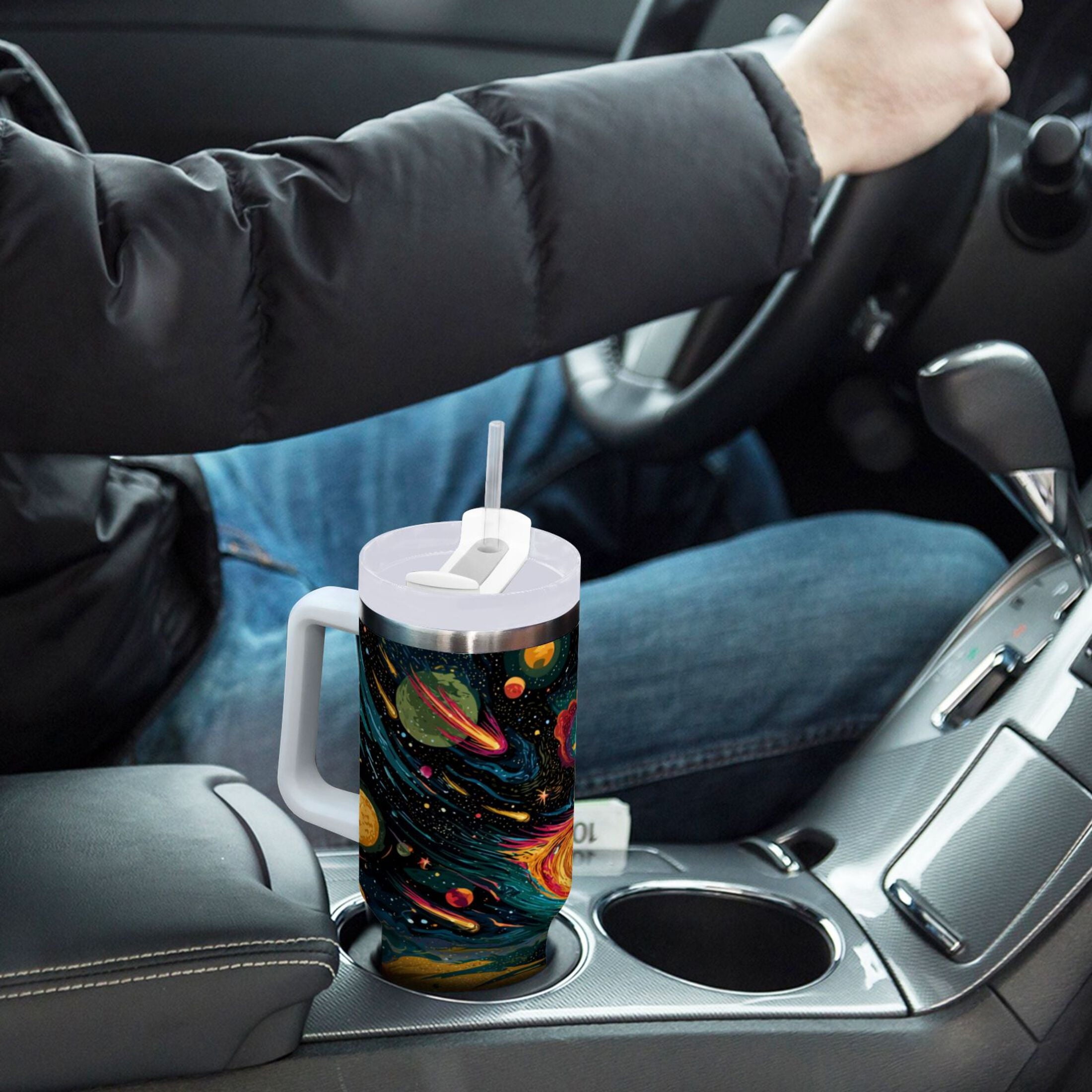 40 oz Insulated Stainless Steel Tumbler Double Wall Stainless Steel Tumbler with 2-Way Drinking Swirling Galaxy - 9KKU