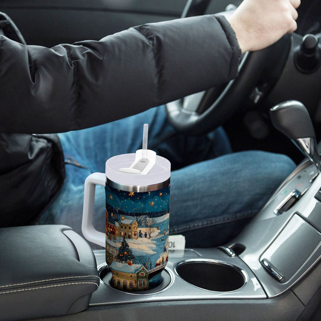 30 oz Insulated Stainless Steel Tumbler Double Wall Stainless Steel Tumbler with 2-Way Drinking Whimsical Christmas Scene - JRE3
