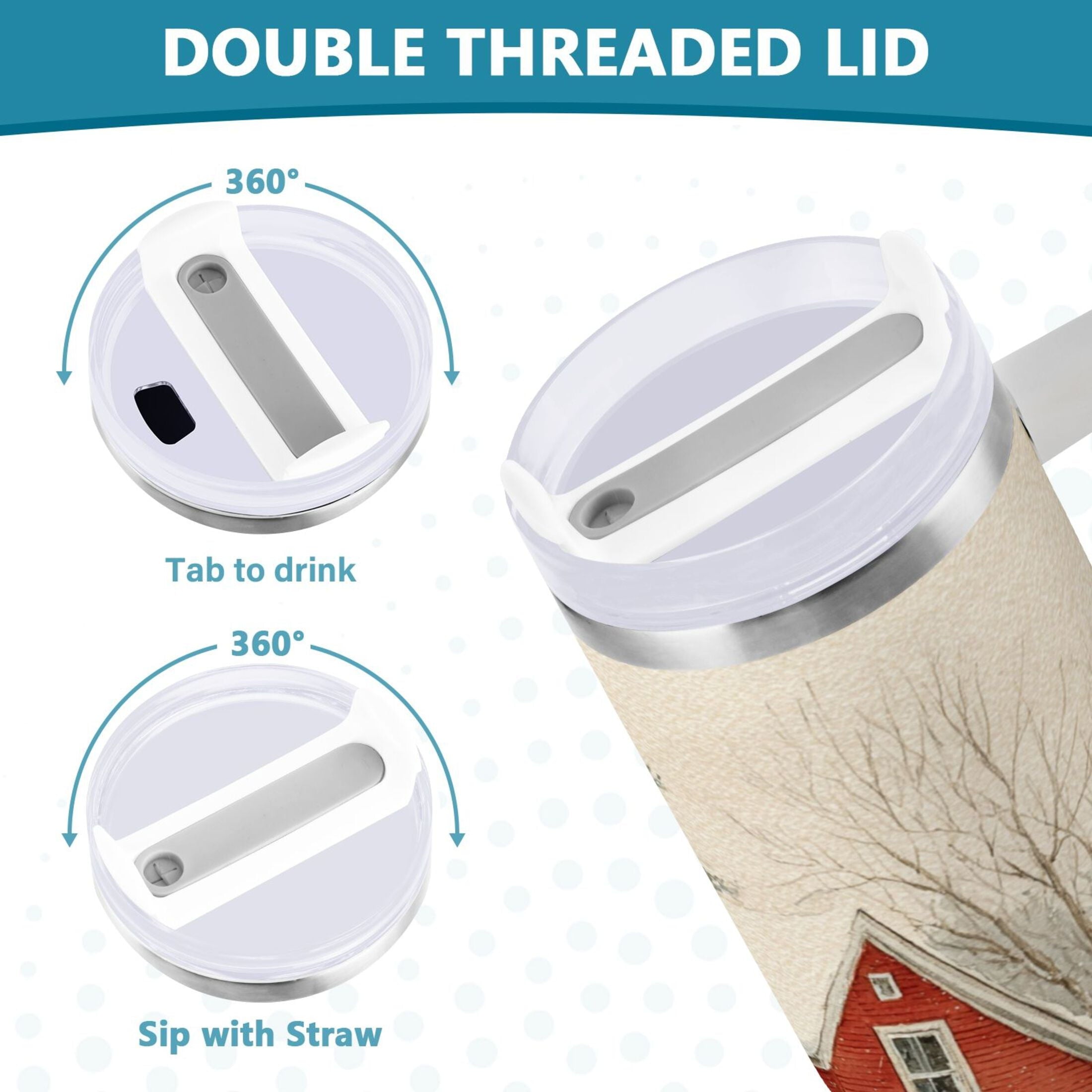 40 oz Insulated Stainless Steel Tumbler Double Wall Stainless Steel Tumbler with 2-Way Drinking House with Snow-covered Roof - 48Z3