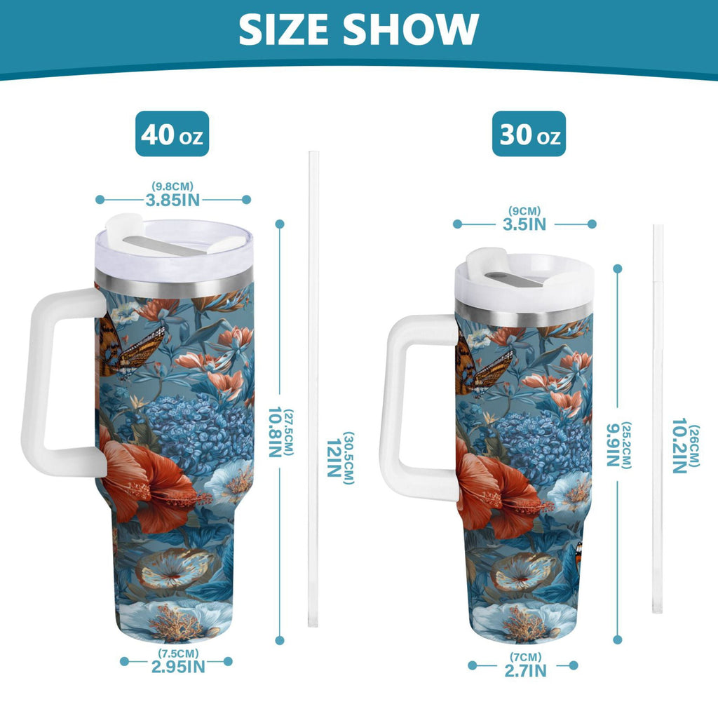 30 oz Insulated Stainless Steel Tumbler Double Wall Stainless Steel Tumbler with 2-Way Drinking Birds and Flowers - PWSL