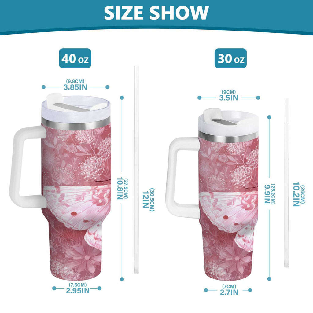 30 oz Insulated Stainless Steel Tumbler Double Wall Stainless Steel Tumbler with 2-Way Drinking Soft Pink Butterfly - CERX
