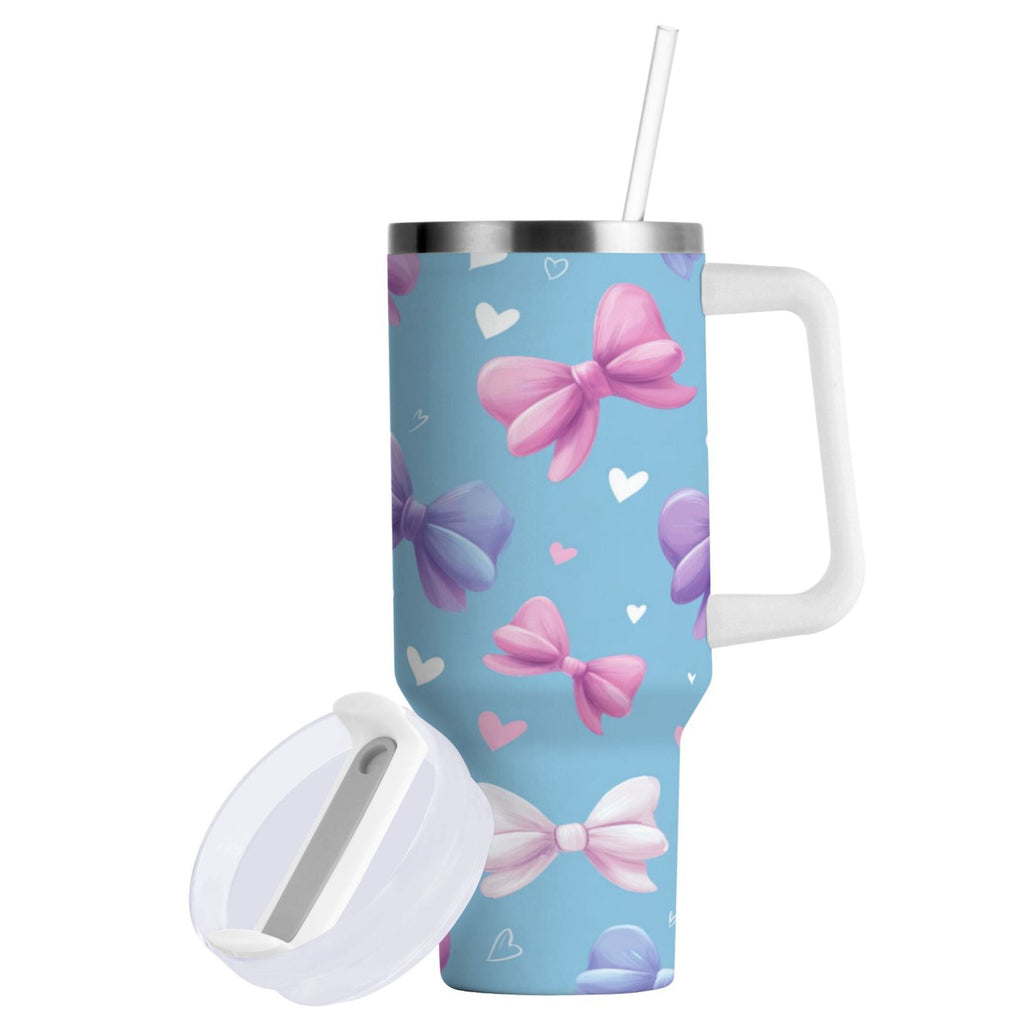30 oz Insulated Stainless Steel Tumbler Double Wall Stainless Steel Tumbler with 2-Way Drinking Pink and Purple Bows - C8WV