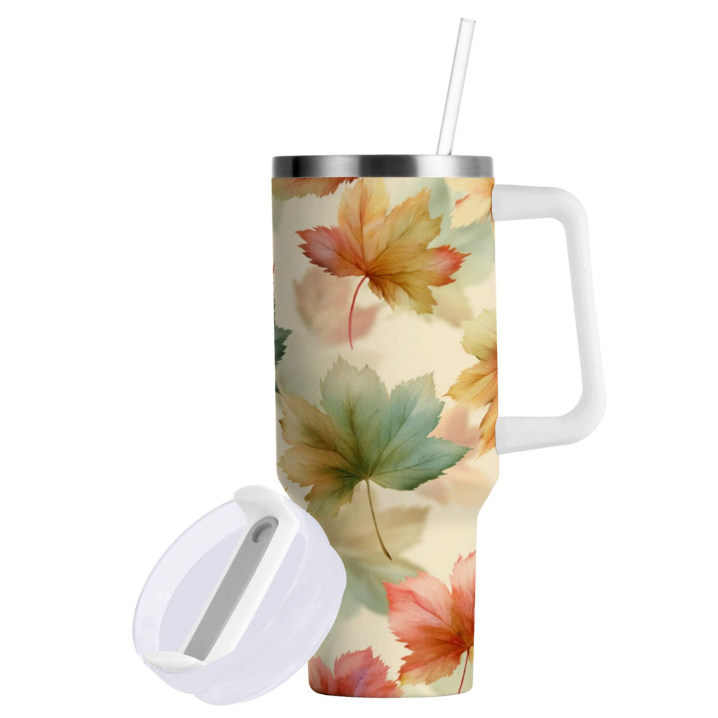 40 oz Insulated Stainless Steel Tumbler Double Wall Stainless Steel Tumbler with 2-Way Drinking Watercolor Maple Leaves Pattern - 5YJP