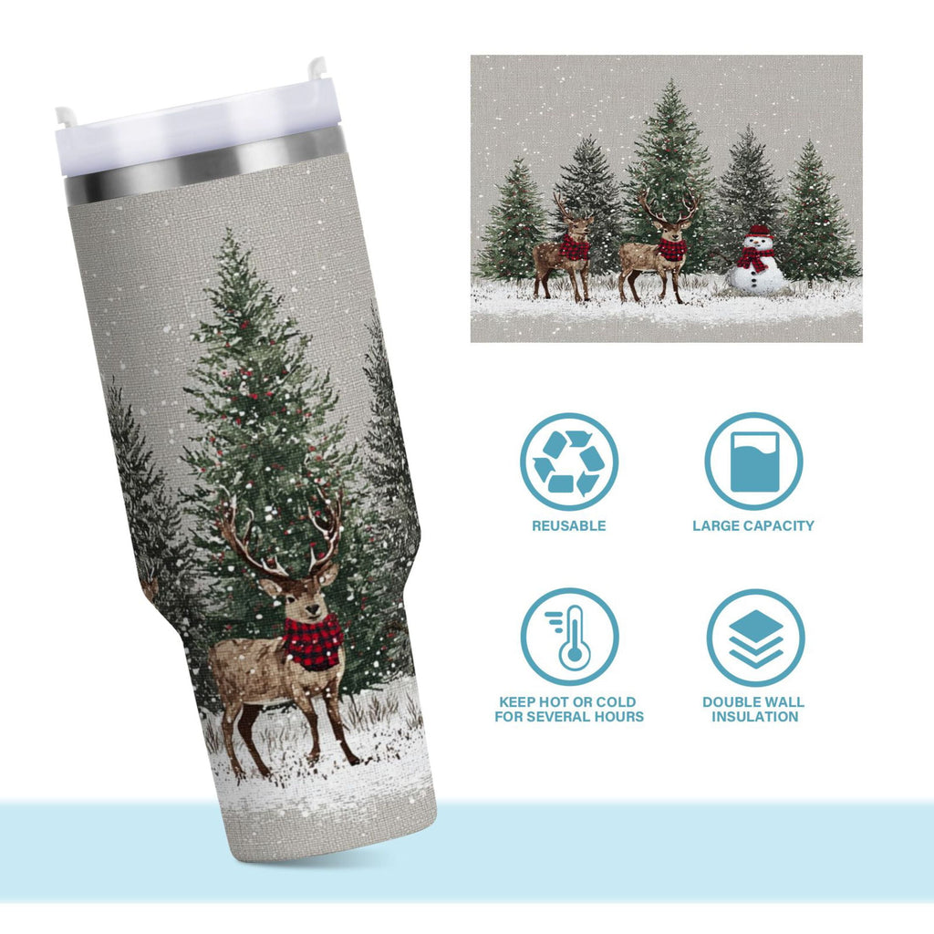 30 oz Insulated Stainless Steel Tumbler Double Wall Stainless Steel Tumbler with 2-Way Drinking Christmas Deer and Snowmen - YCM4