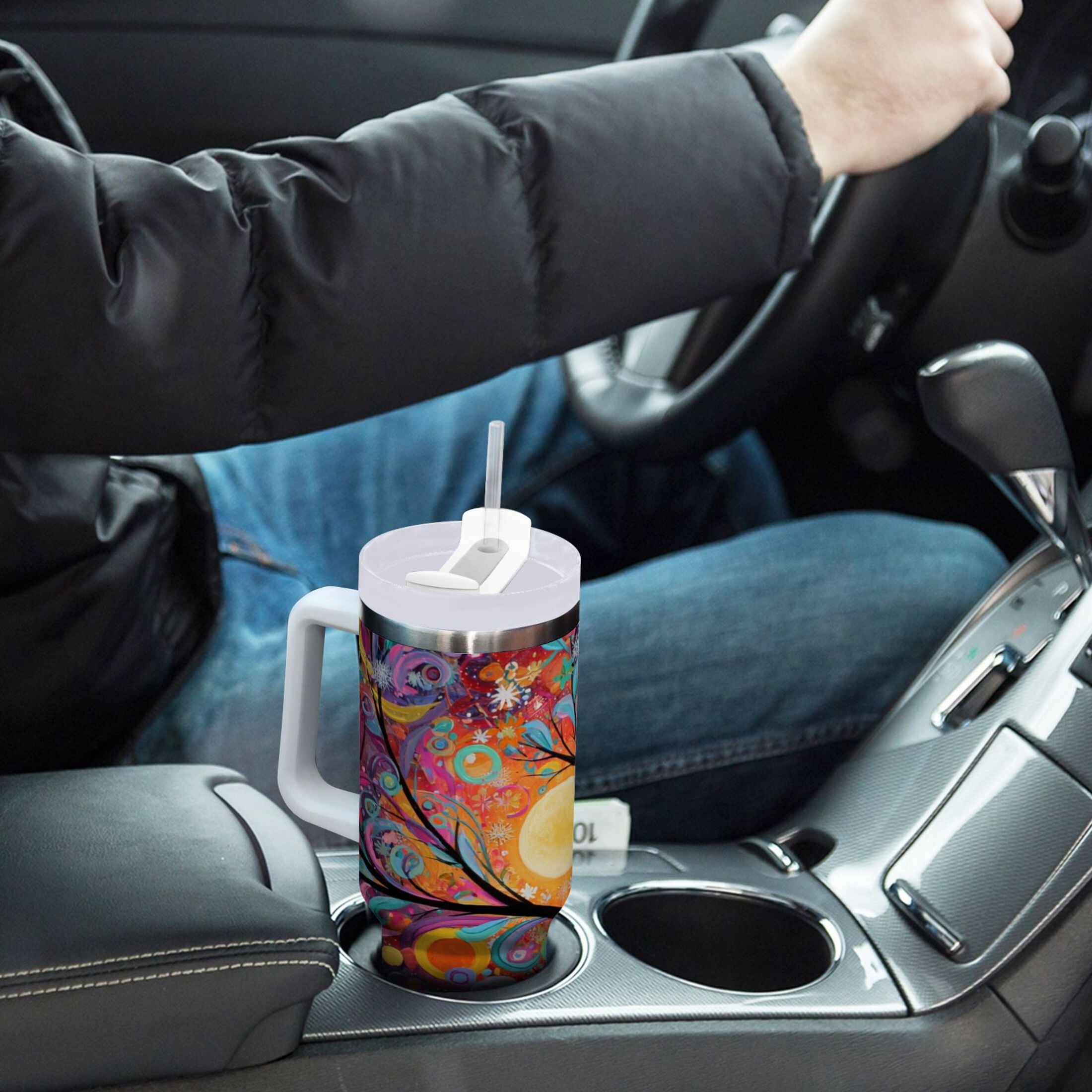 30 oz Insulated Stainless Steel Tumbler Double Wall Stainless Steel Tumbler with 2-Way Drinking Beautiful Abstract Tree Painting - WD6M