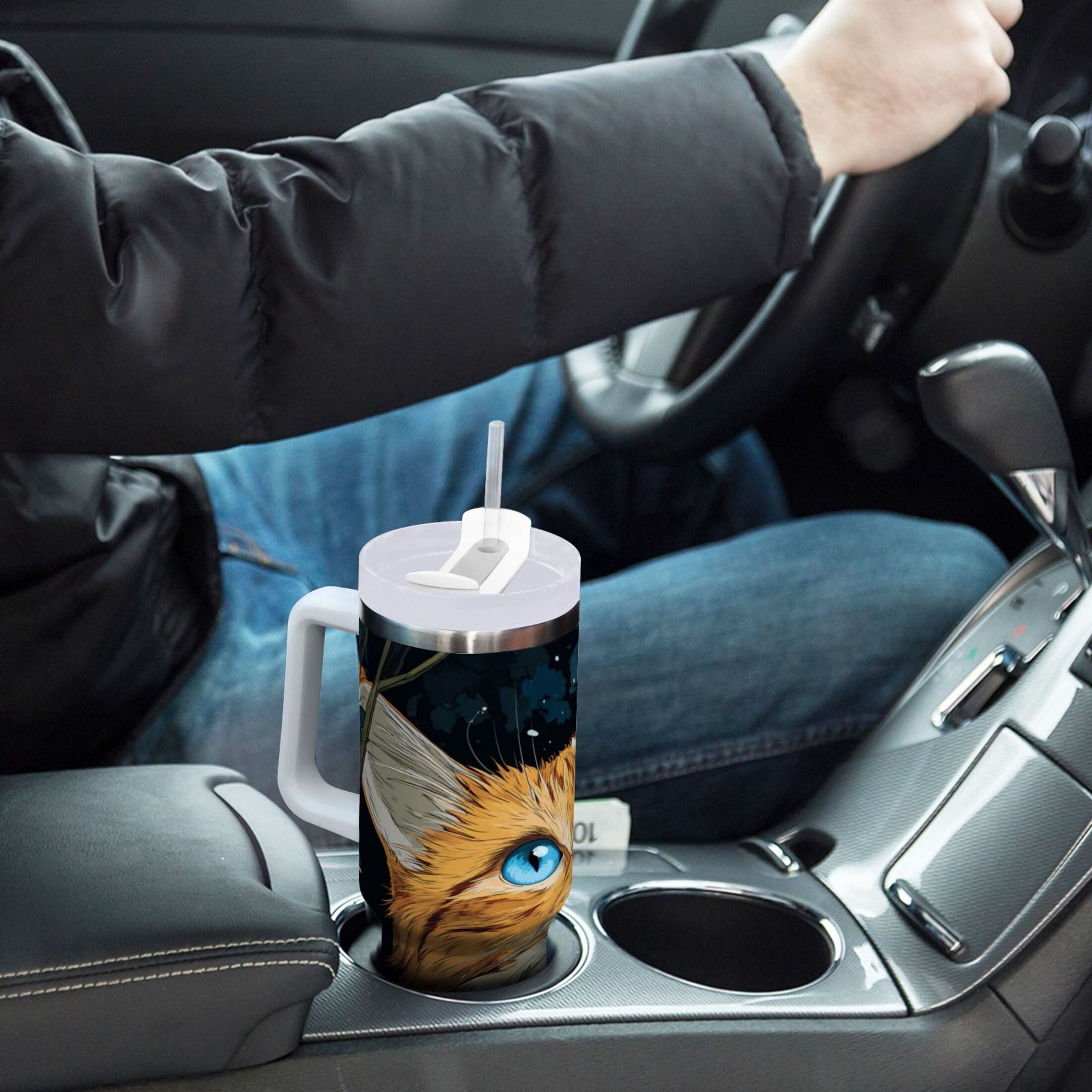 30 oz Insulated Stainless Steel Tumbler Double Wall Stainless Steel Tumbler with 2-Way Drinking Orange Cat with Blue Eyes - JJWJ