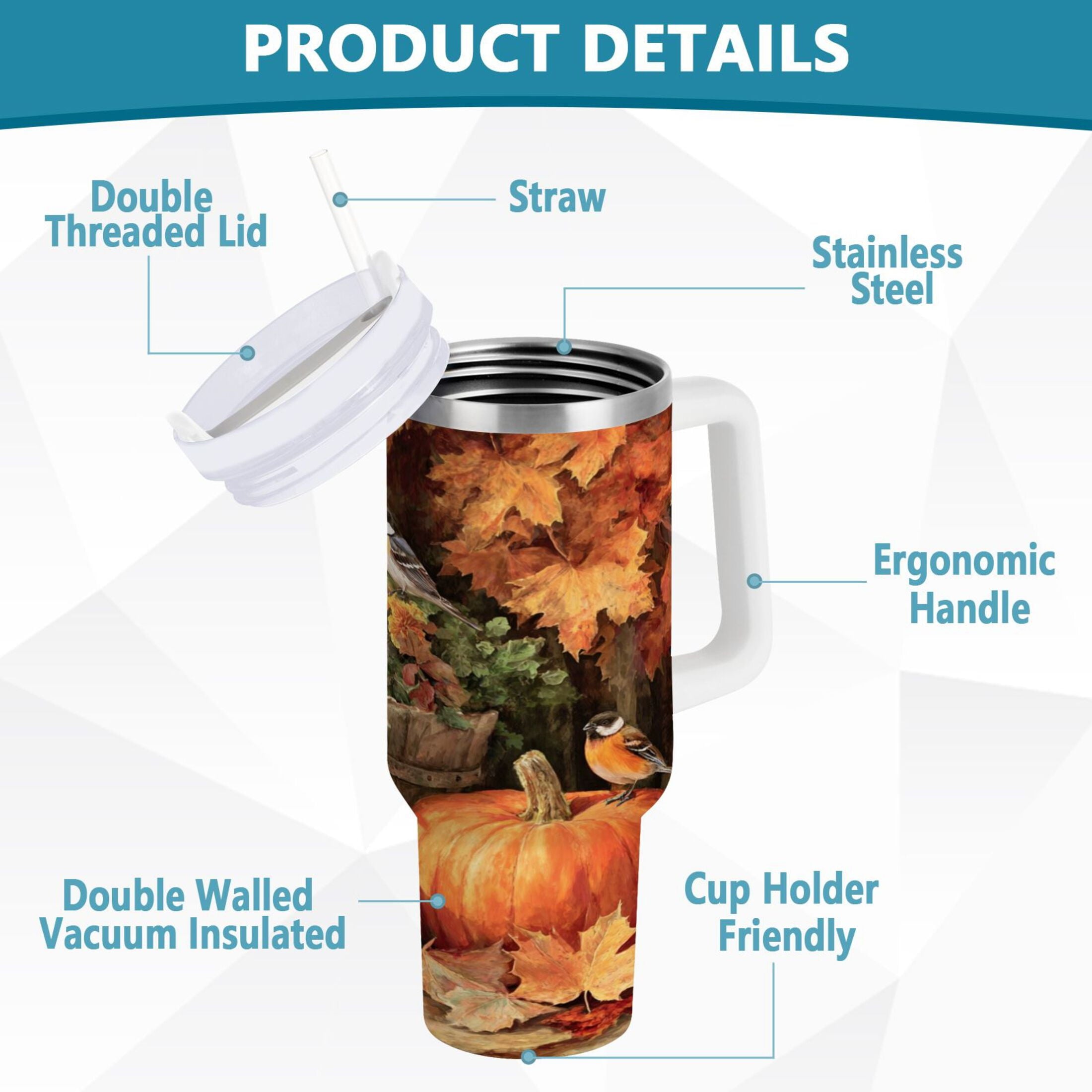 30 oz Insulated Stainless Steel Tumbler Double Wall Stainless Steel Tumbler with 2-Way Drinking Beautiful Fall Scene - J5KD