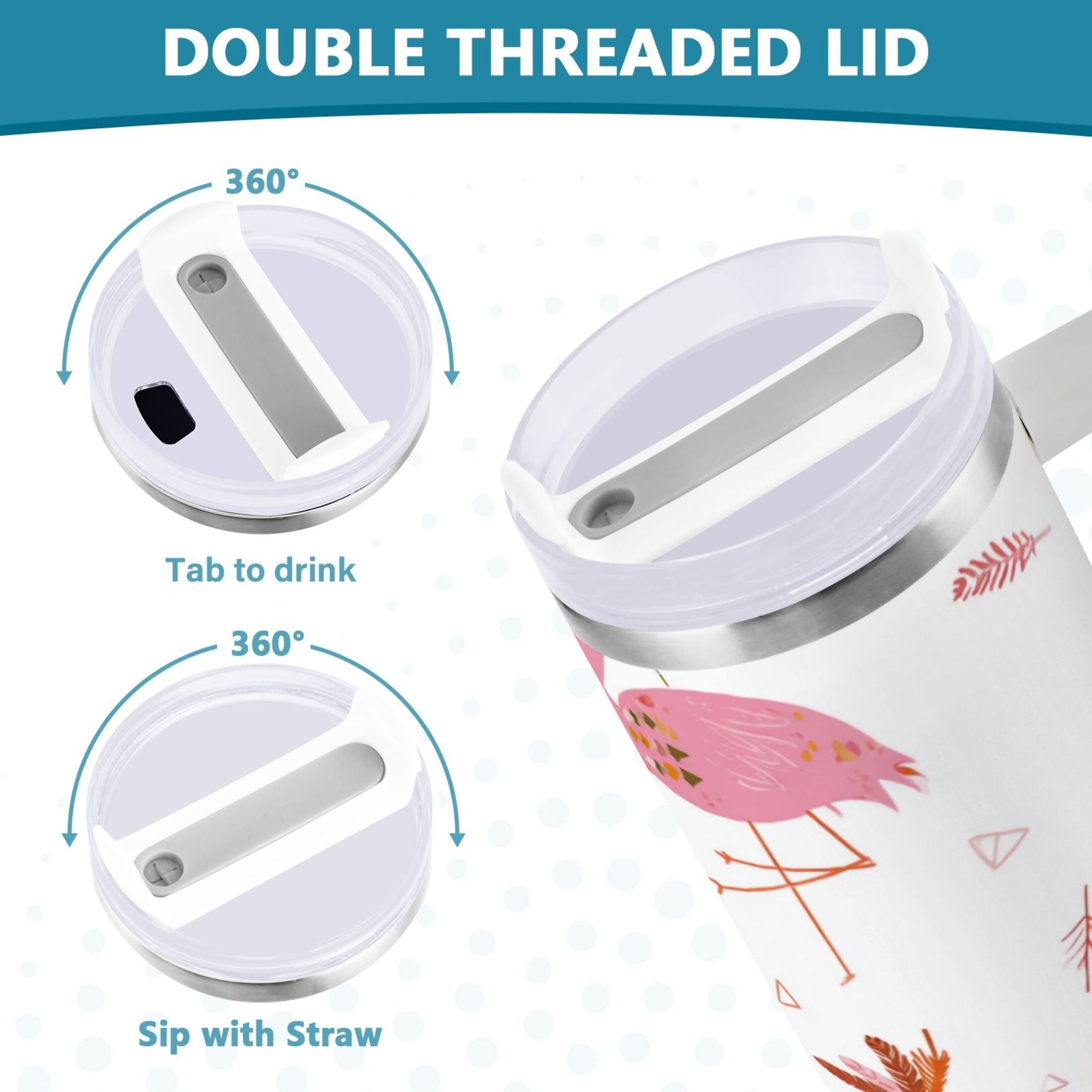 40 oz Insulated Stainless Steel Tumbler Double Wall Stainless Steel Tumbler with 2-Way Drinking Cute Pink Flamingo Pattern - NZTU