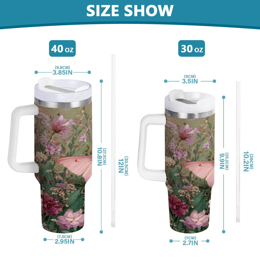 30 oz Insulated Stainless Steel Tumbler Double Wall Stainless Steel Tumbler with 2-Way Drinking Delicate Butterfly - A5SF