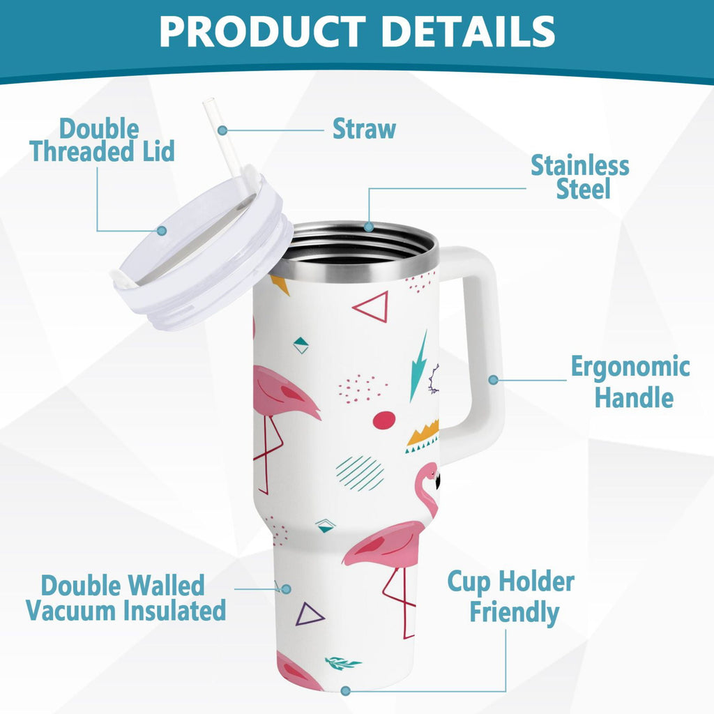 40 oz Insulated Stainless Steel Tumbler Double Wall Stainless Steel Tumbler with 2-Way Drinking Cute Flamingo Pattern - ADVU