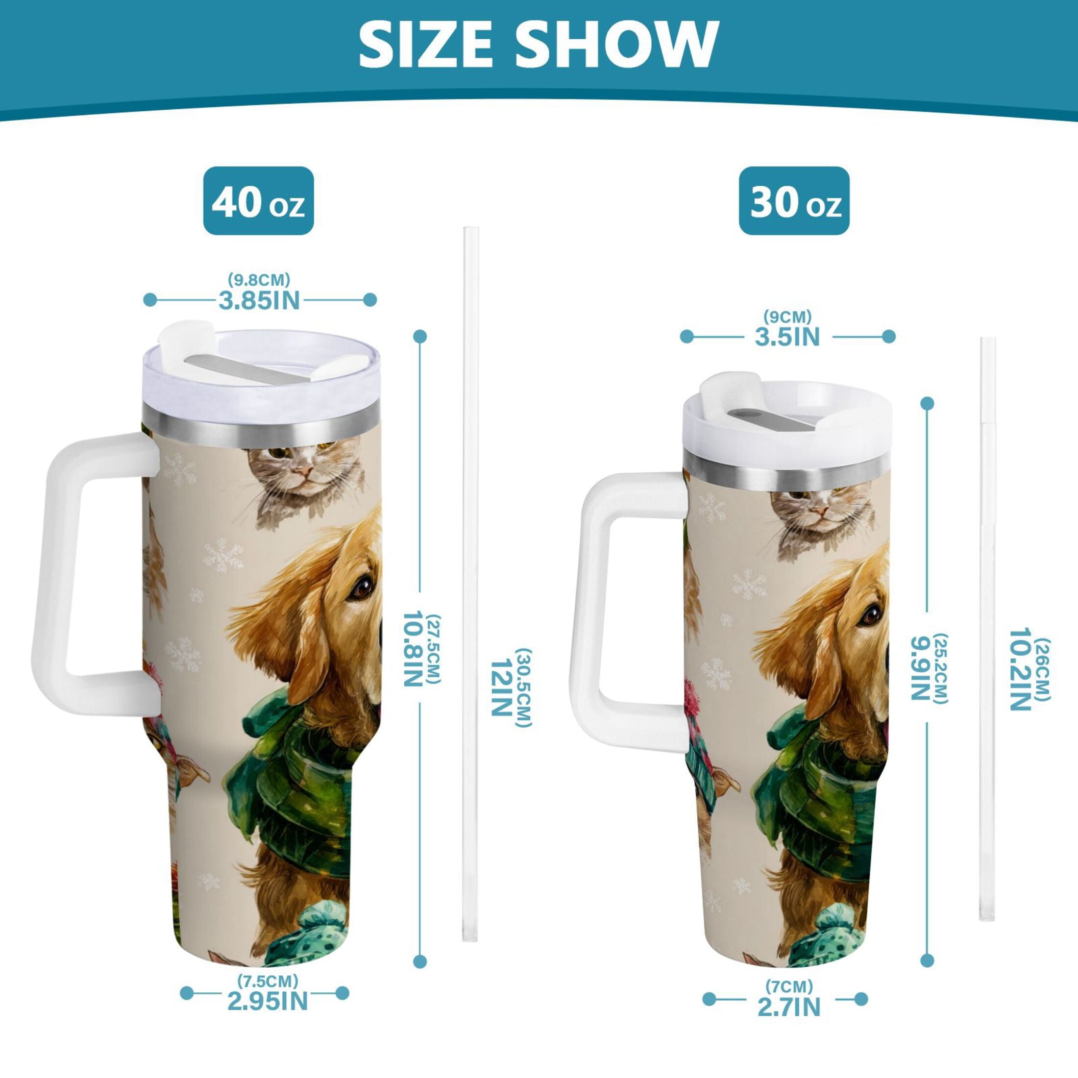 30 oz Insulated Stainless Steel Tumbler Double Wall Stainless Steel Tumbler with 2-Way Drinking Watercolor Animals Pattern - CWCQ