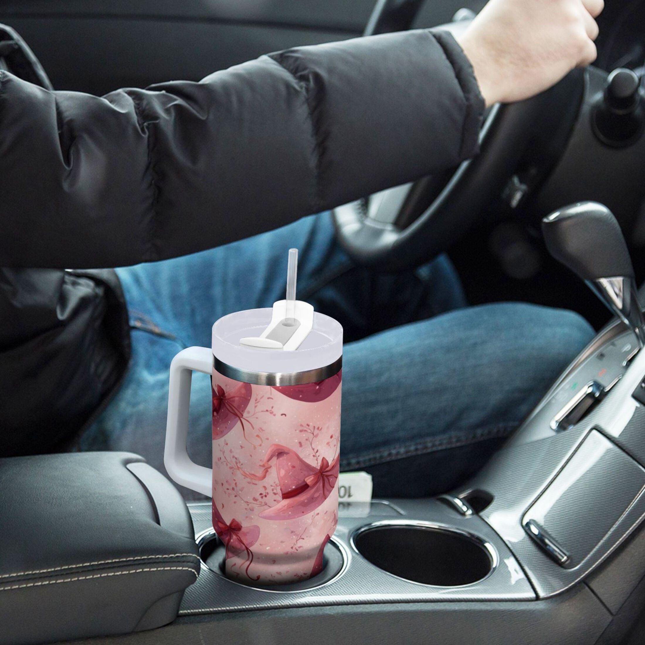 30 oz Insulated Stainless Steel Tumbler Double Wall Stainless Steel Tumbler with 2-Way Drinking Hats with Delicate Bows - 4CKV