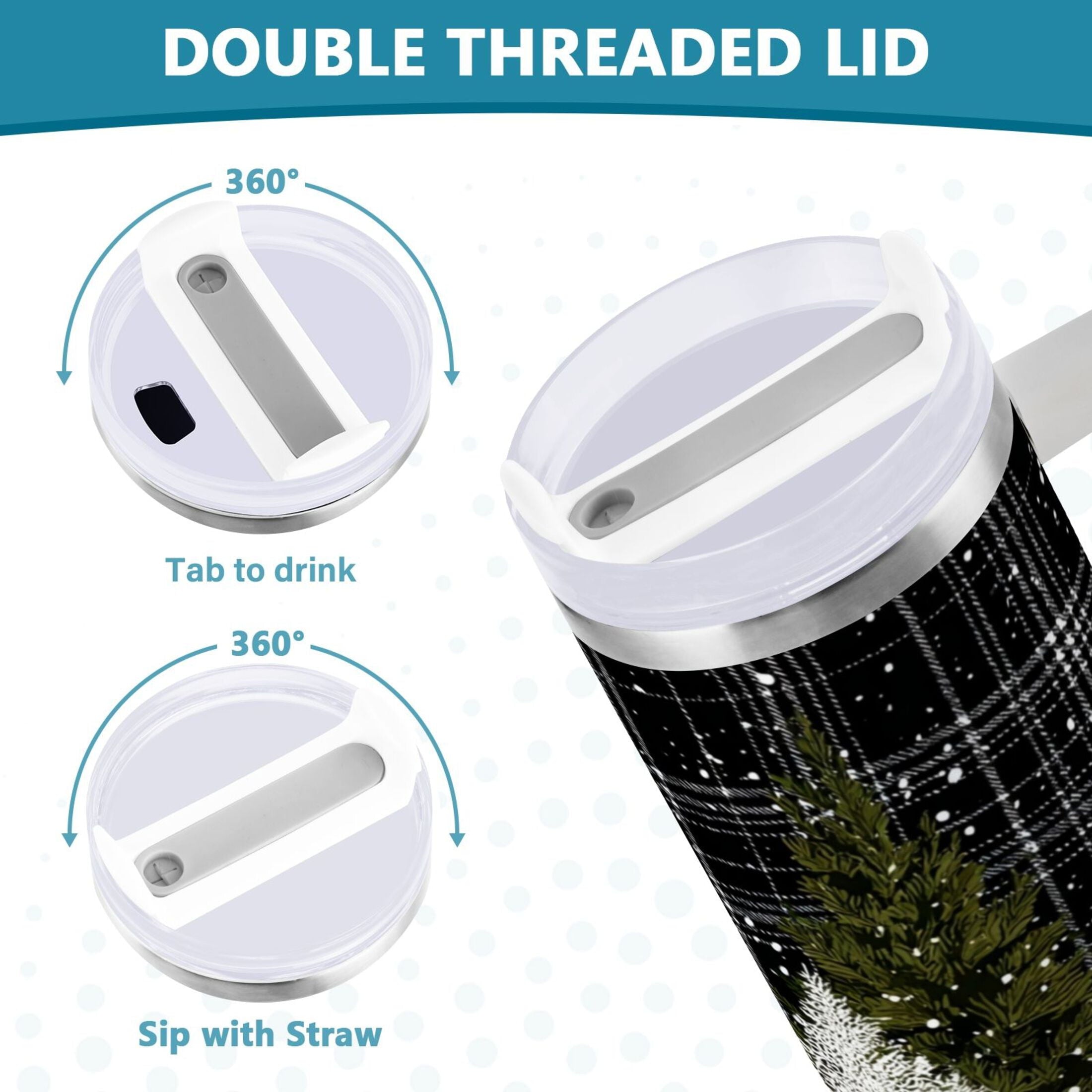 40 oz Insulated Stainless Steel Tumbler Double Wall Stainless Steel Tumbler with 2-Way Drinking Red Truck with Christmas Tree - XLKJ